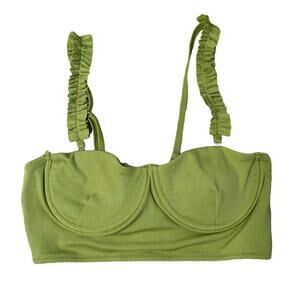 Zaful Green Ribbed Ruffle Bikini Top | Size L